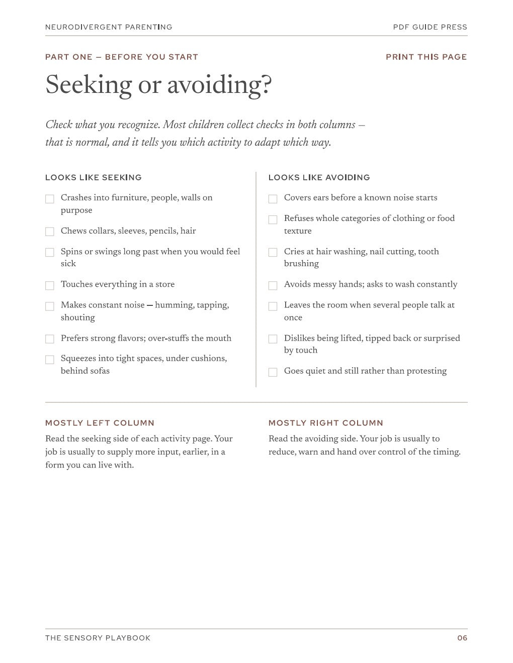 The Sensory Playbook